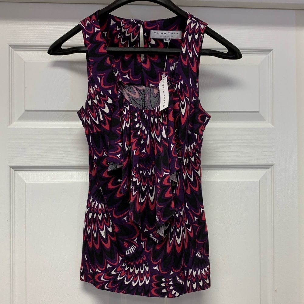 Trina Turk Silk Drop Ruffle Tank Top Blouse S NWT